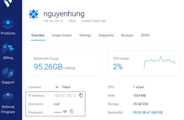 Trang thông tin chi tiết VPS