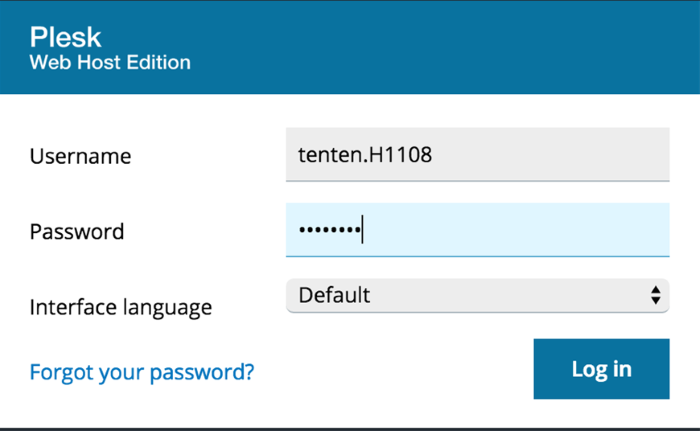 Giao diện đăng nhập quản trị Hosting - Cách kiểm tra dung lượng Hosting với Plesk