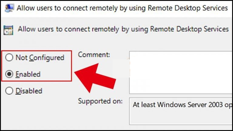Tùy chọn Enabled hoặc Not Configured