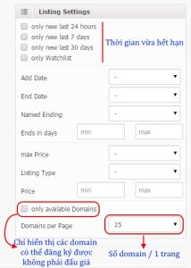 Cài đặt danh sách hiển thị các domain 