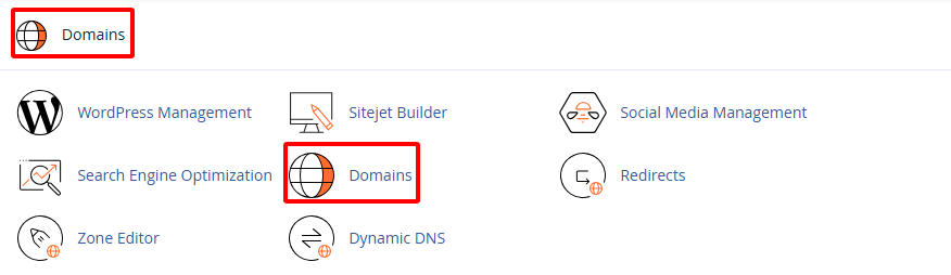 Truy cập mục Domains