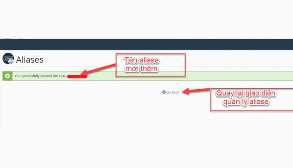 Tên miền hợp lệ và tạo Alias Domain thành công