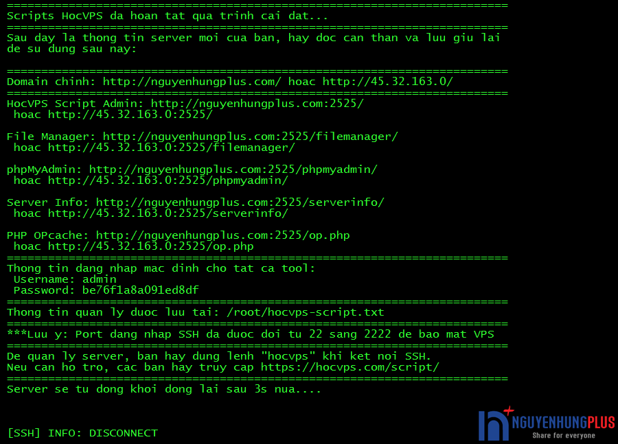 Thông tin quản lí server mới