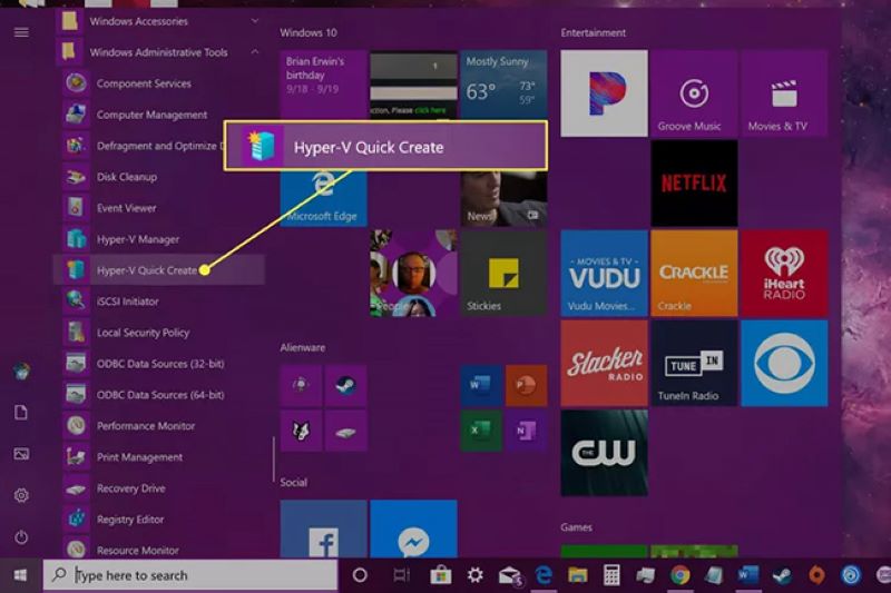 bước 2 tạo máy chủ ảo trên máy tính win 10 version 1709