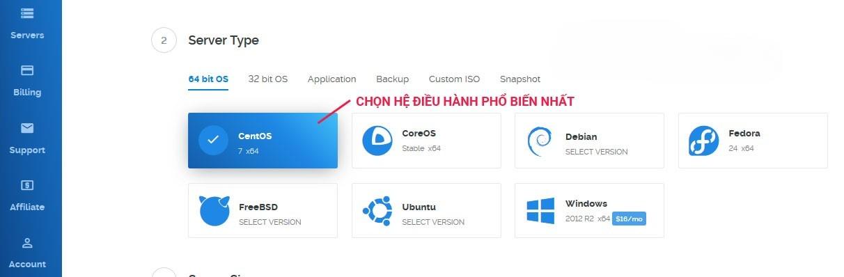 Bước 4 Chọn hệ điều hành hoạt động VPS