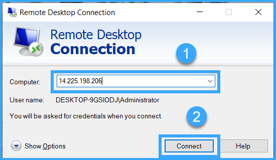Nhập IP của VPS sau đó nhấn Connect