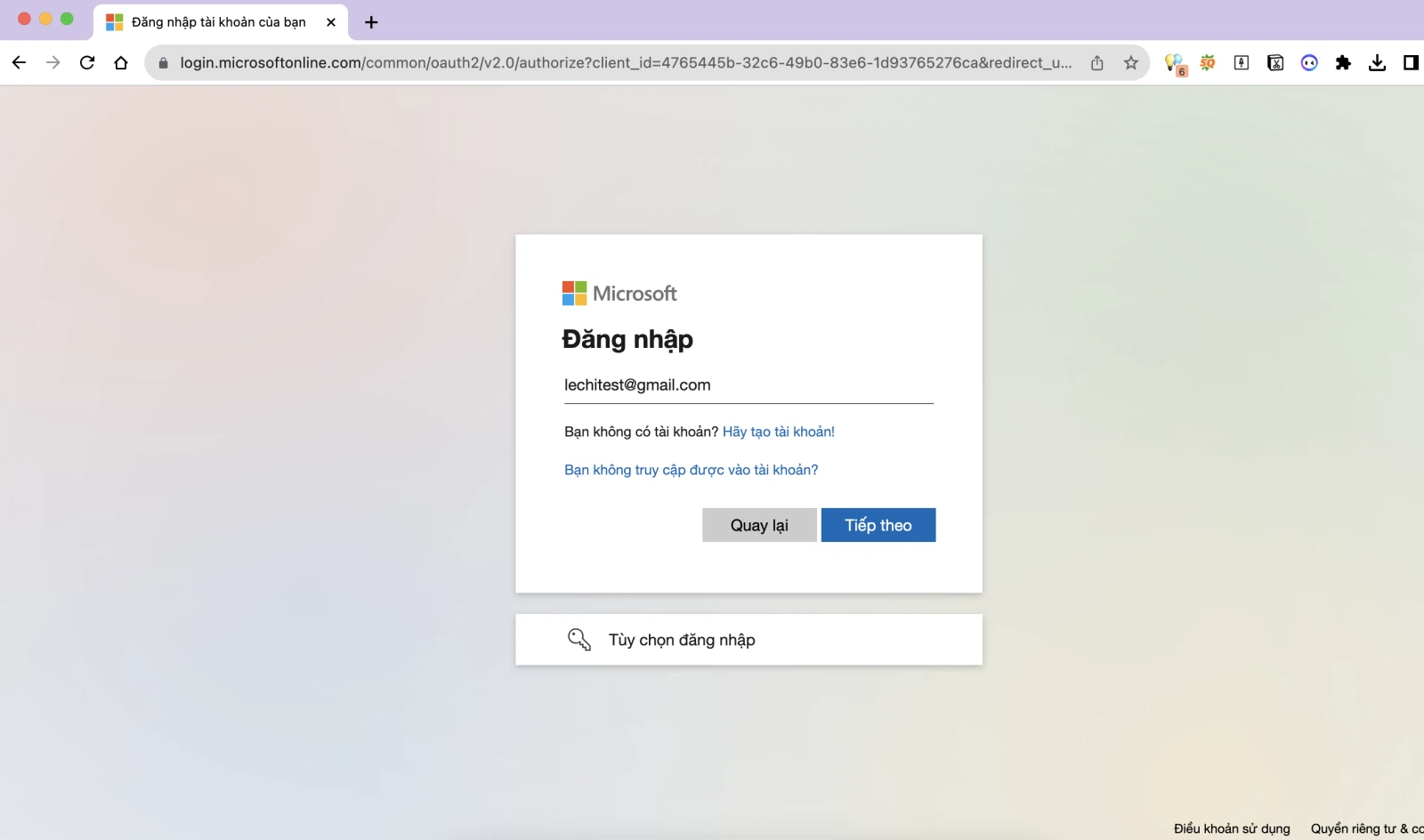 Đăng nhập vào tài khoản Microsoft 