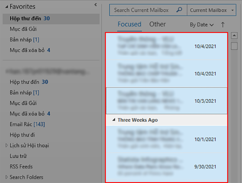 Nhấn tổ hợp phím Ctrl + A nếu bạn muốn chọn toàn bộ email