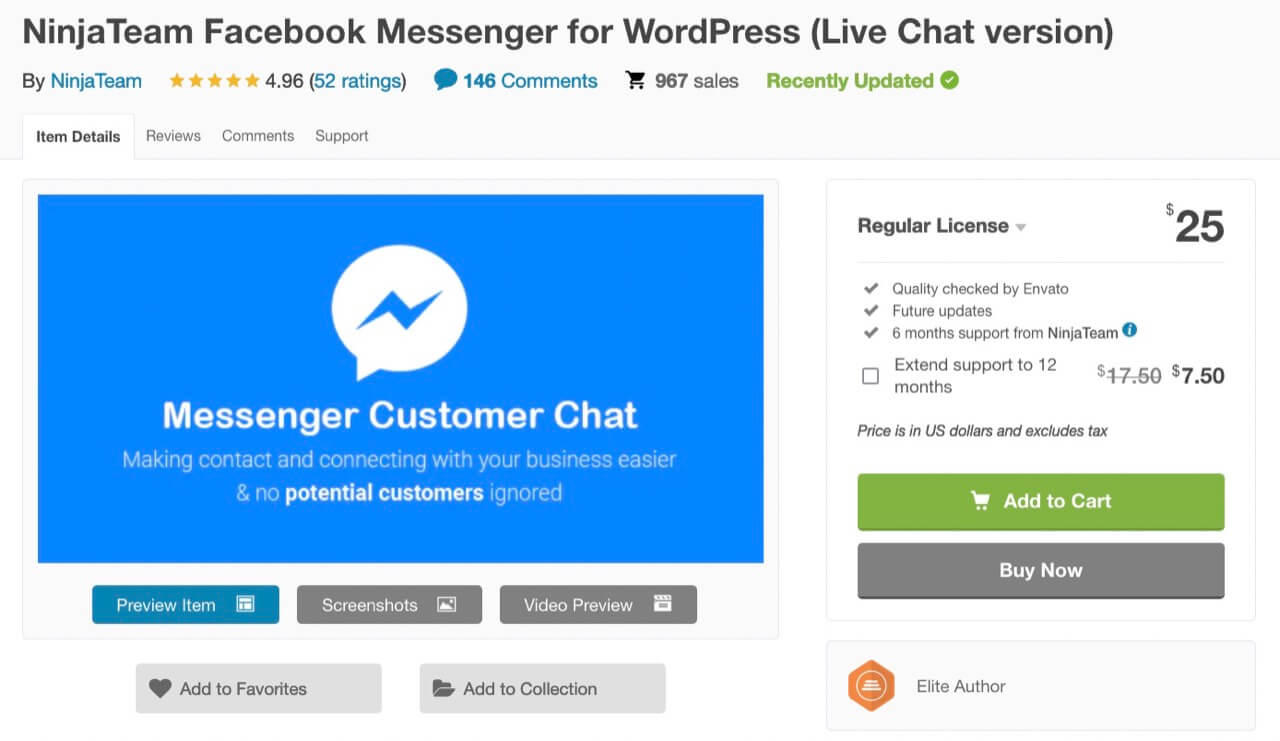 Ninja Team Facebook Messenger For WordPress