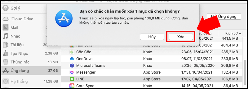Nhấn Xóa và hoàn tất quá trình 