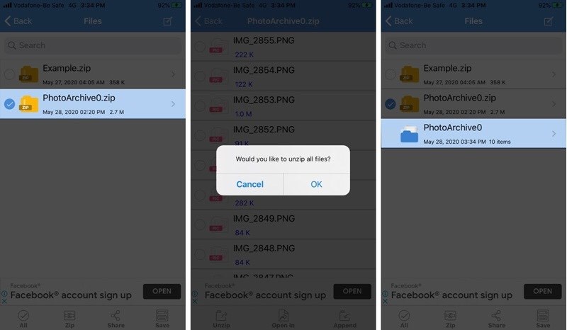 Thực hiện giải nén file Rar trên iPhone theo tuần tự