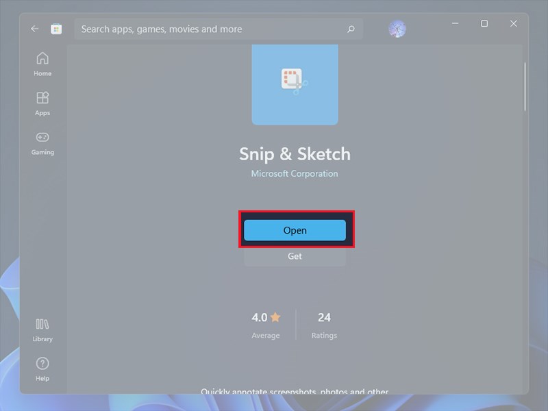 Chọn Open để khởi động Snipping Tool 