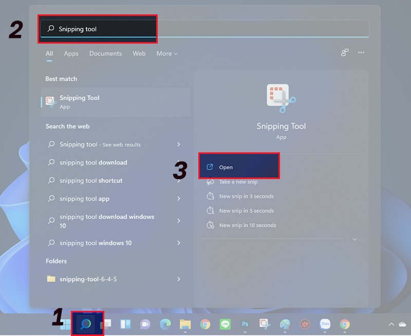 Nhập Snipping Tool - Chọn Open
