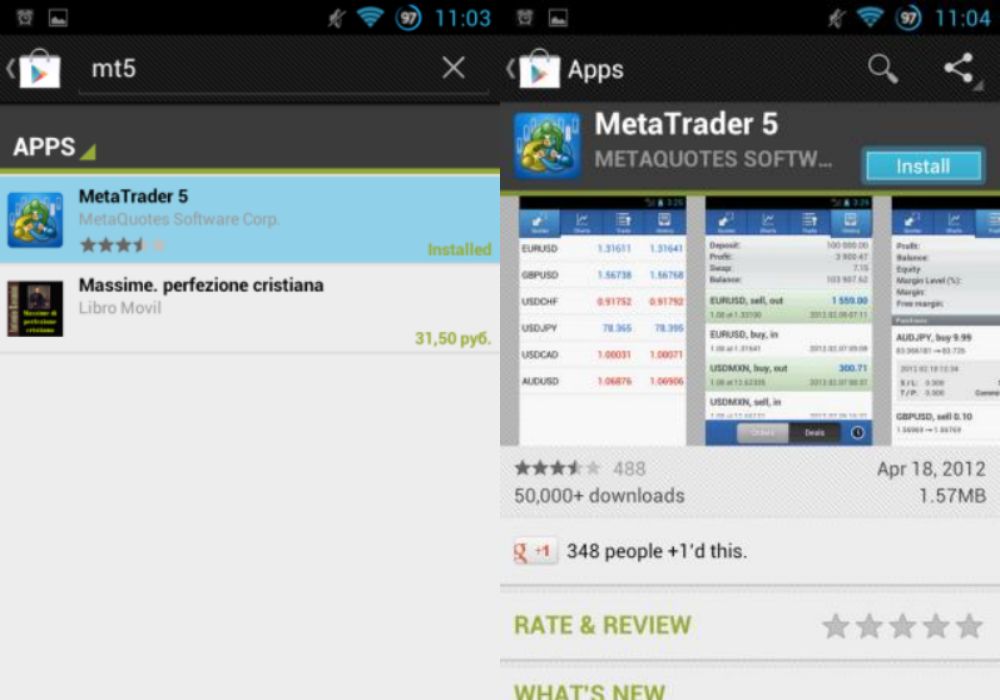 Cài đặt MetaTrader 5 trên điện thoại Androi