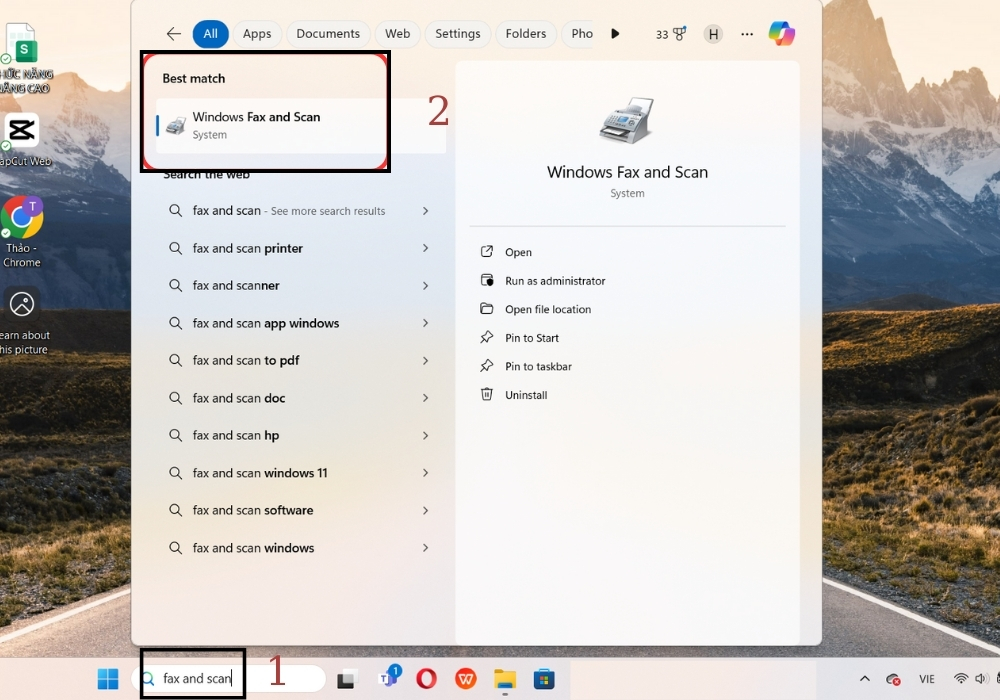 Chọn ứng dụng "Windows Fax and Scan"