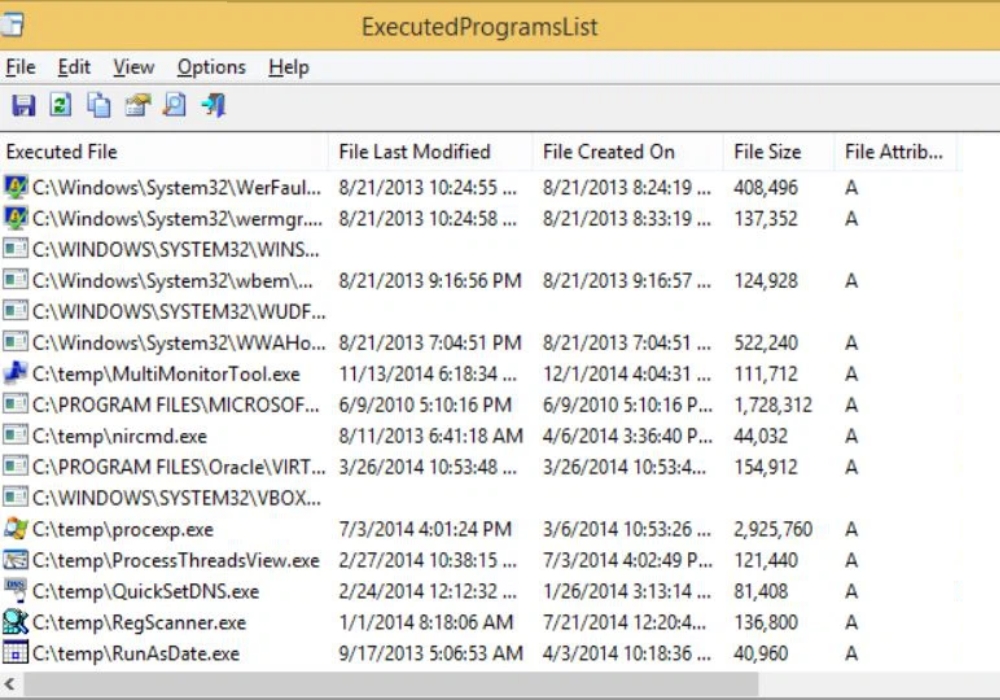 Phần mềm theo dõi máy tính ExcecutedProgramsList