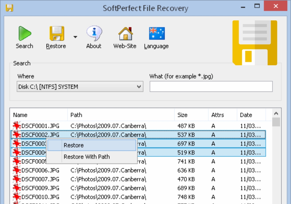 Phần mềm SoftPerfect File Recovery