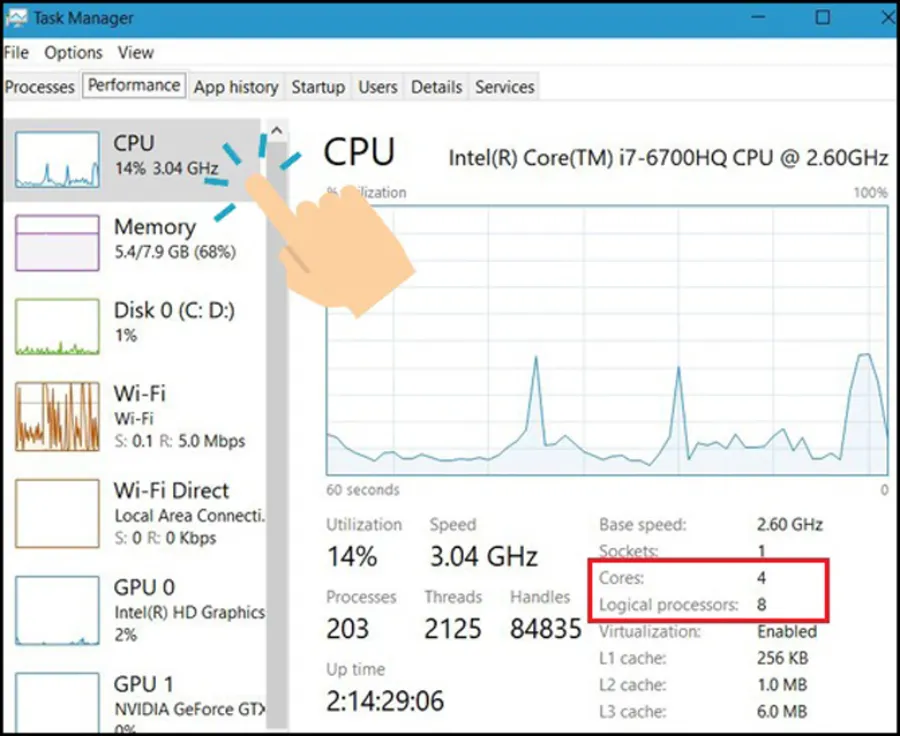Kiểm tra số nhân và luồng CPU trên Windows bằng Task Manager