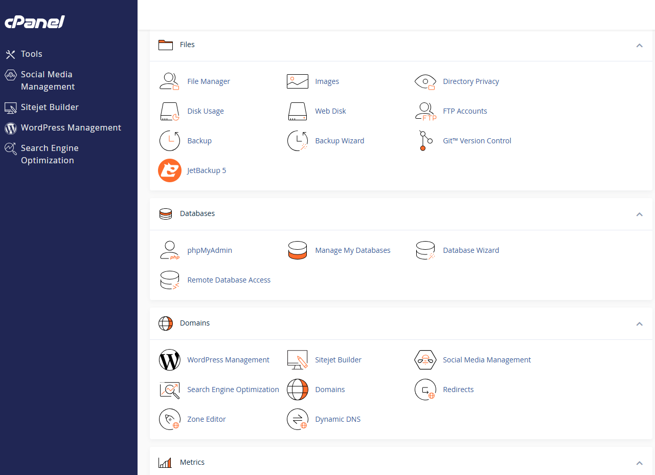 mục hiển thị trên cpanel