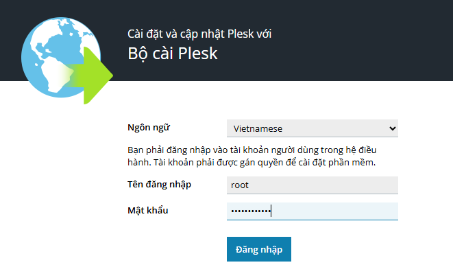 nhập tài khoản root cùng mật khẩu VPS