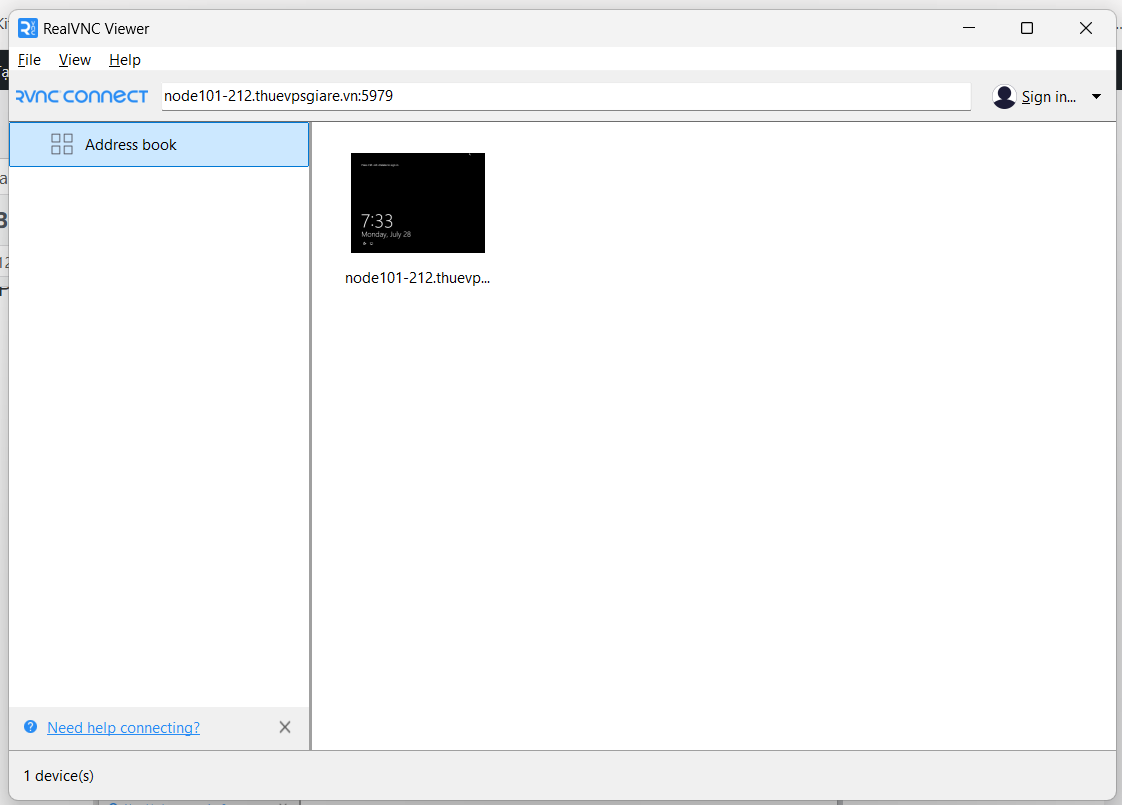 Nhập VNC IP
