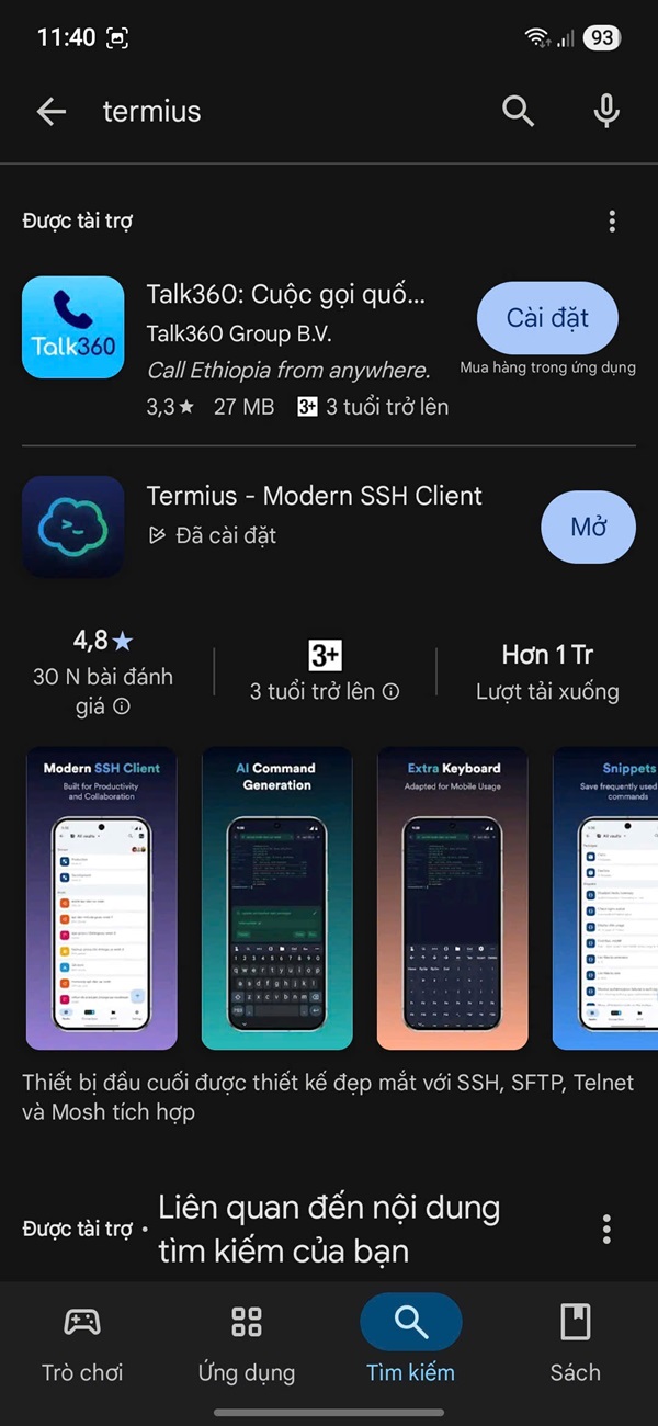 Tải app Termius