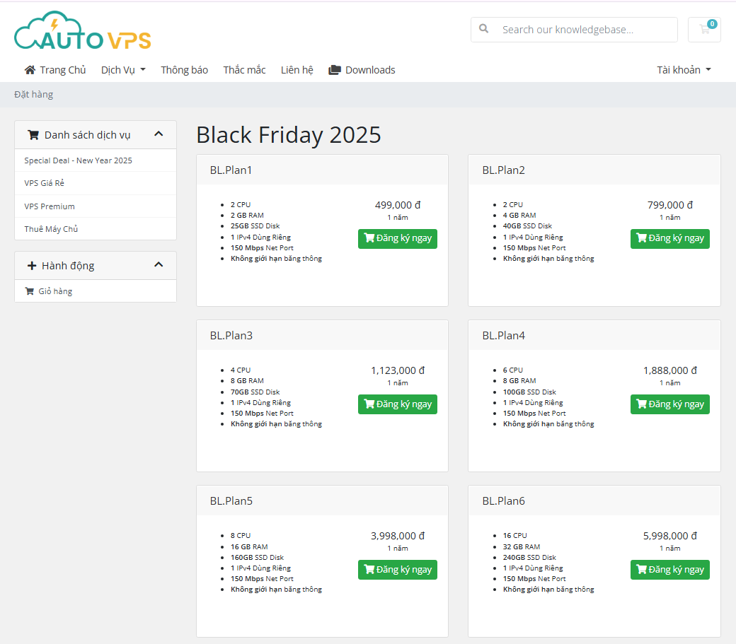 Bảng giá VPS Black Friday 2025