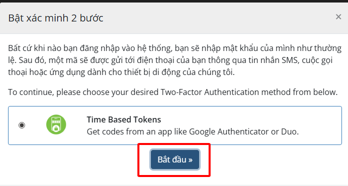 Nhấn vào Bắt đầu