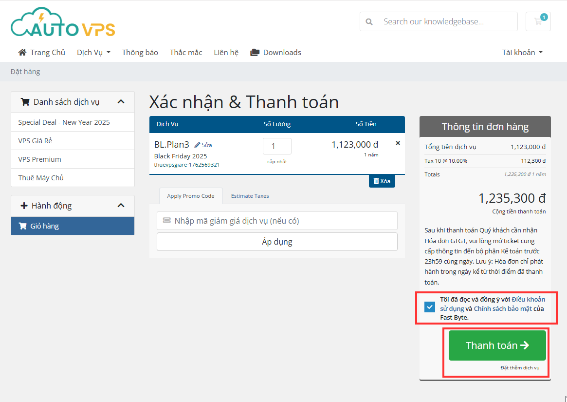 Xác nhận thanh toán VPS