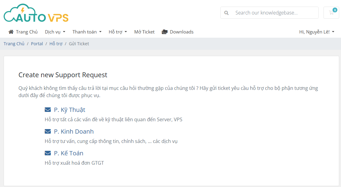 Chọn các phòng ban hỗ trợ