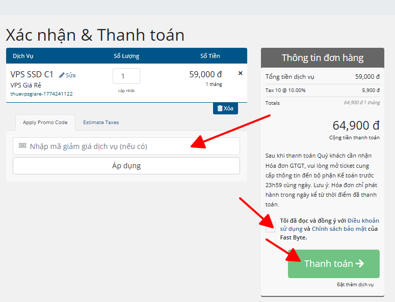 Xác nhận và thanh toán
