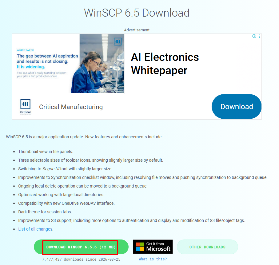 Chọn phiên bản và Download WinSCP