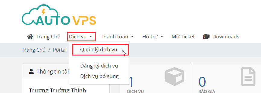 Chọn quản lý dịch vụ