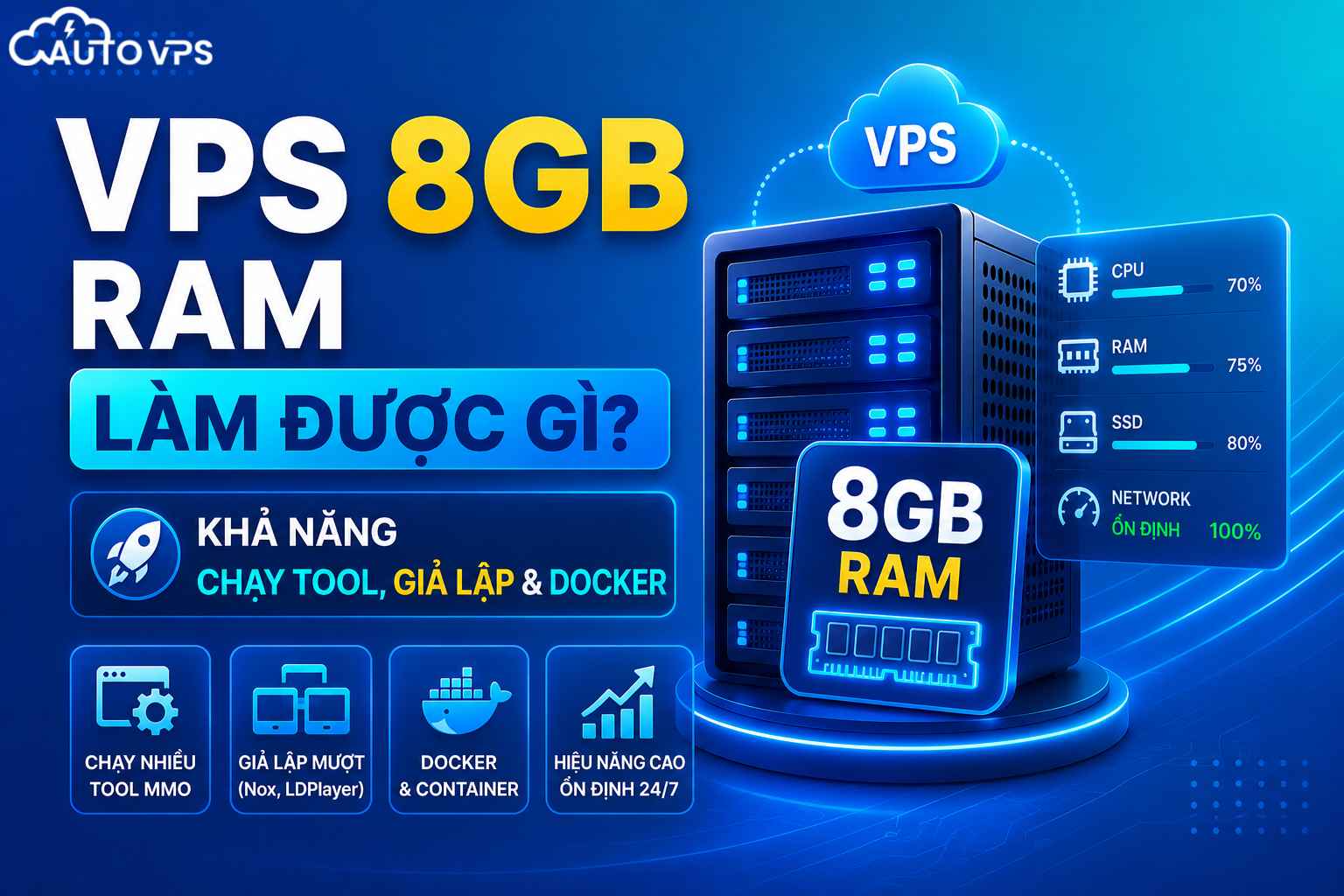 VPS 8GB RAM Làm Được Gì? Khả Năng Chạy Tool, Giả Lập & Docker
