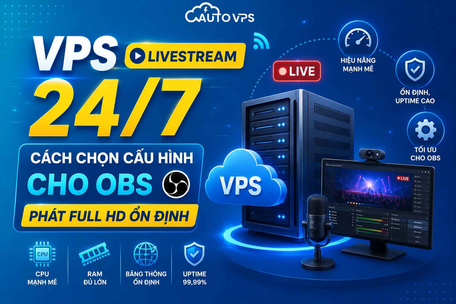 VPS Livestream 24/7: Cách Chọn Cấu Hình Cho OBS Phát Full HD Ổn Định