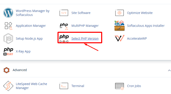 Tìm Select PHP Version hoặc MultiPHP INI Editor