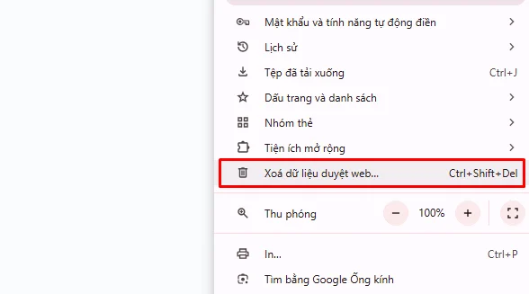 Xóa dữ liệu để hoàn tất quá trình làm sạch cache