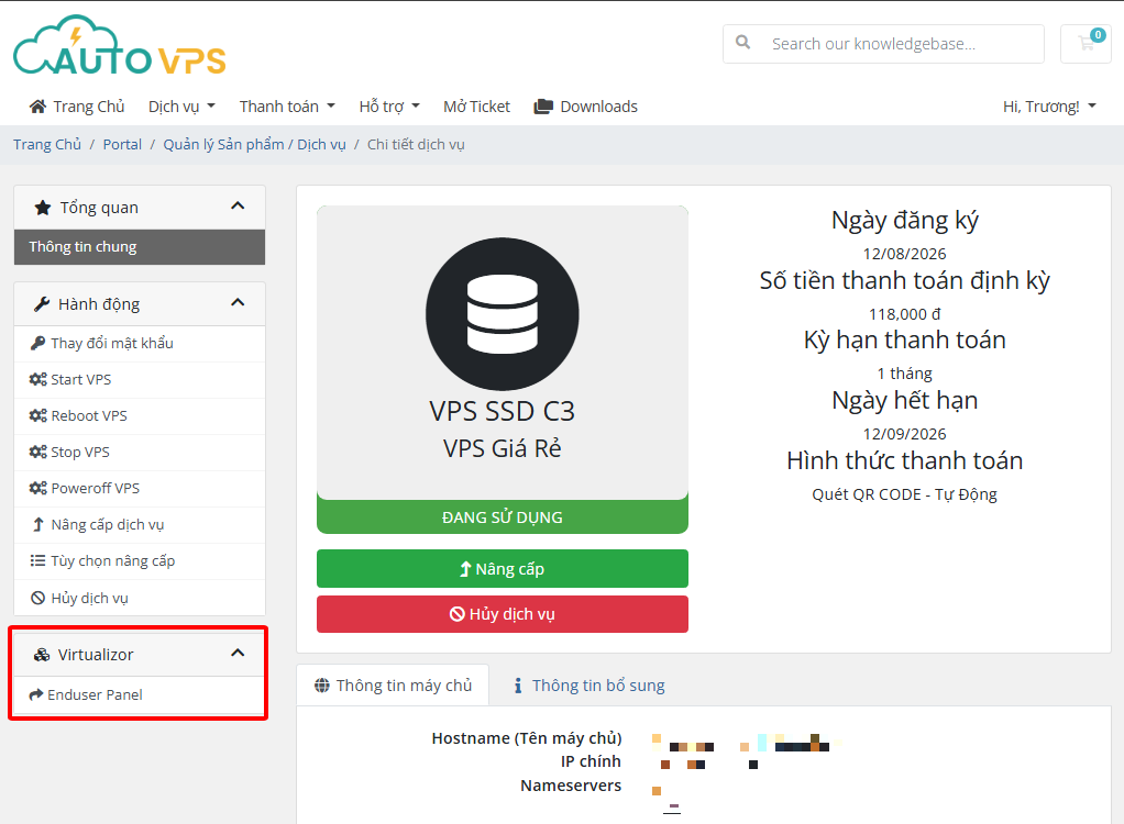 vào Enduser Panel hàng cuối góc trái
